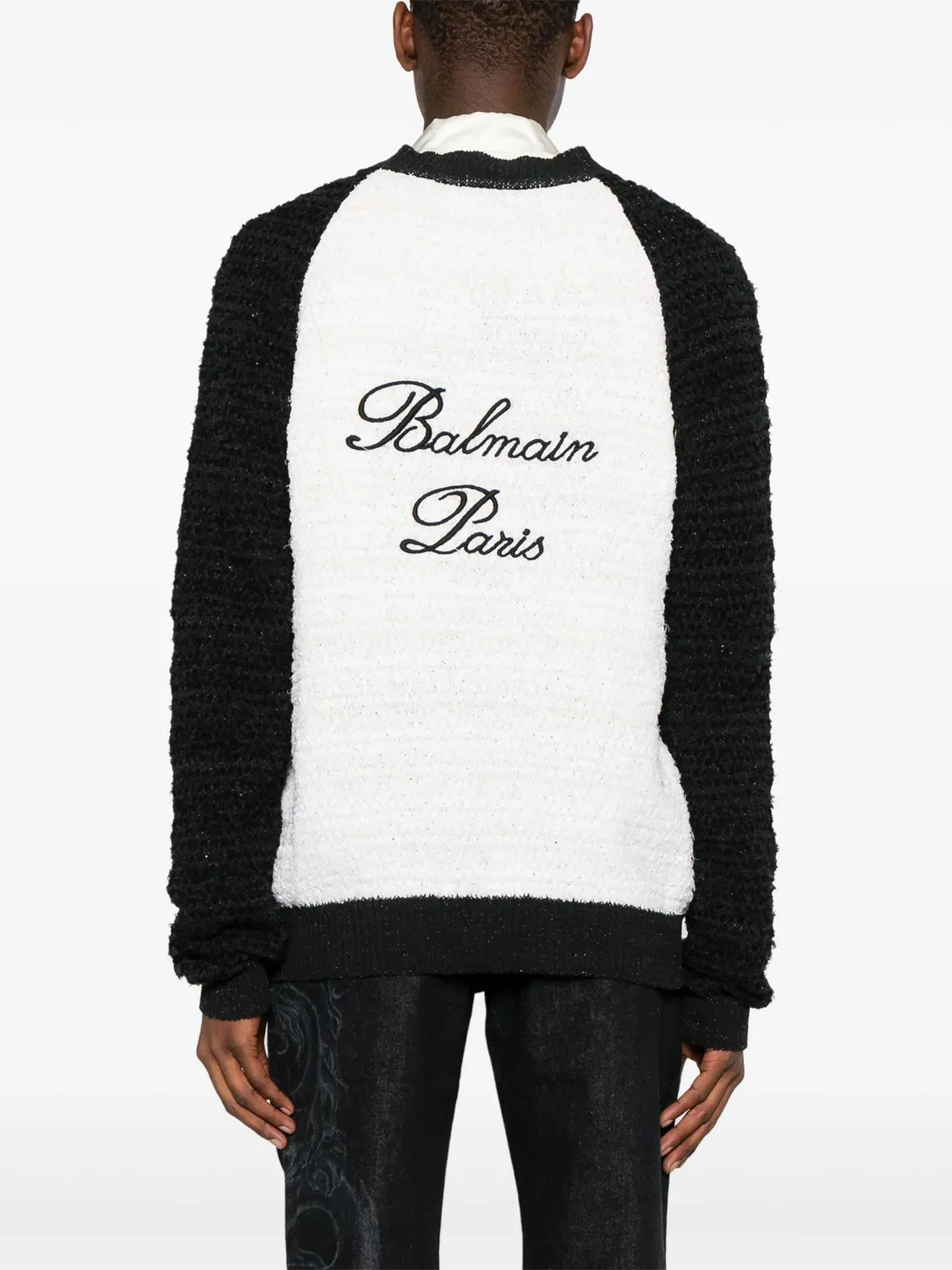 Кардиган с цветными блоками из букле Balmain, белый — фото 3