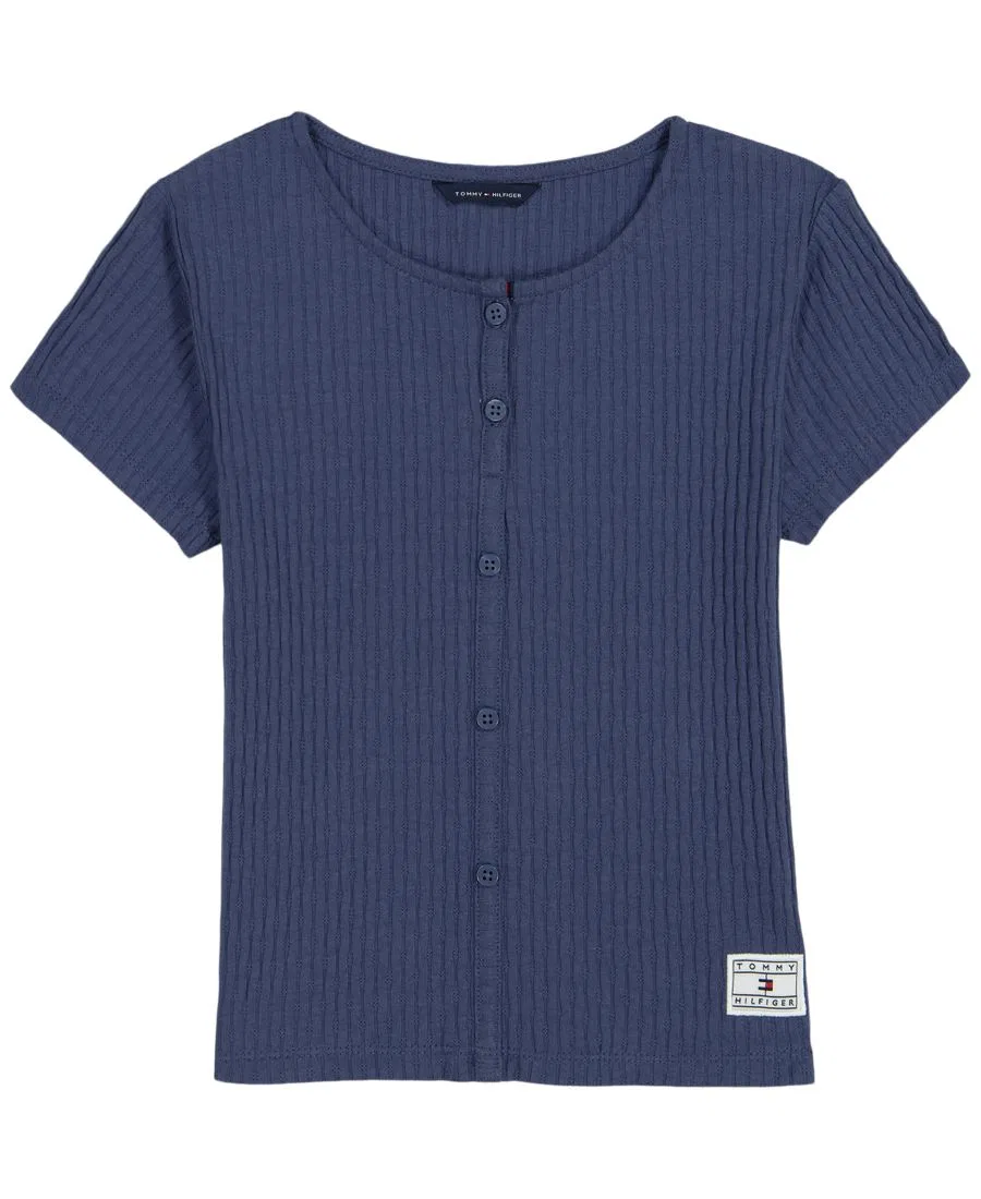 Детская топ-рубашка с пуговицами, с коротким рукавом Tommy Hilfiger, Blueberry