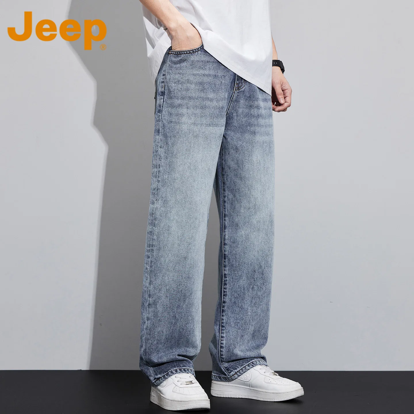 Детские джинсы прямого кроя среднего размера Jeep, Stone-Washed Blue — фото 4