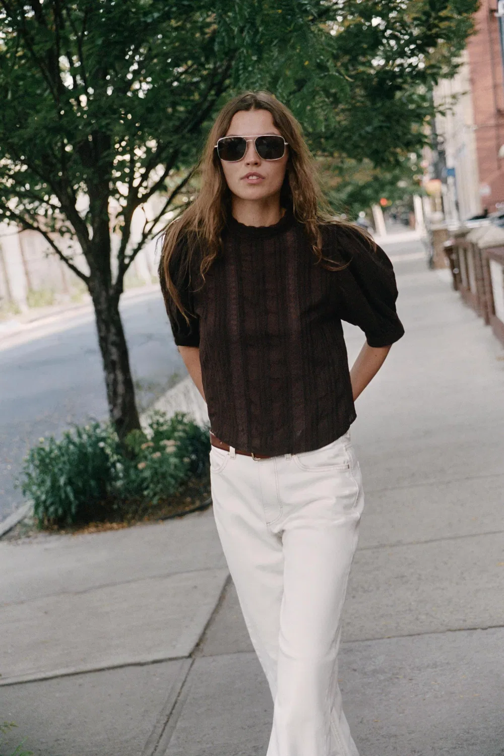 Романтическая кружевная рубашка ZARA, Dark brown — фото 3