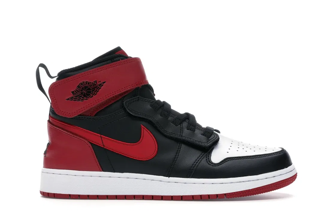 Детские кроссовки для мальчиков с легкой системой шнуровки Jordan 1 High FlyEase Jordan, Black/Gym Red-White-Black