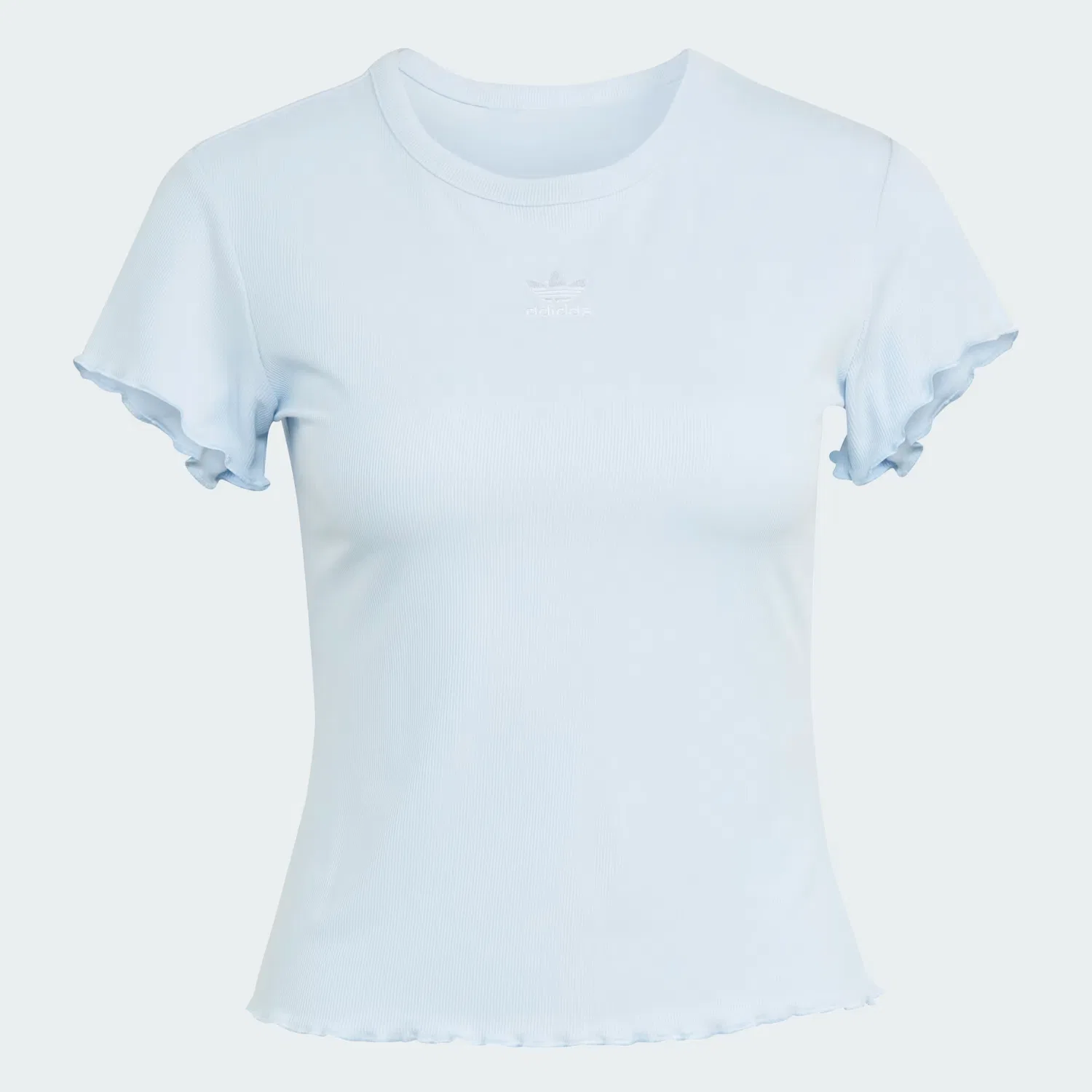 Женская футболка с фигурным краем Essentials Scalloped Edge Baby Tee Adidas Originals, небесно-голубой — фото 4