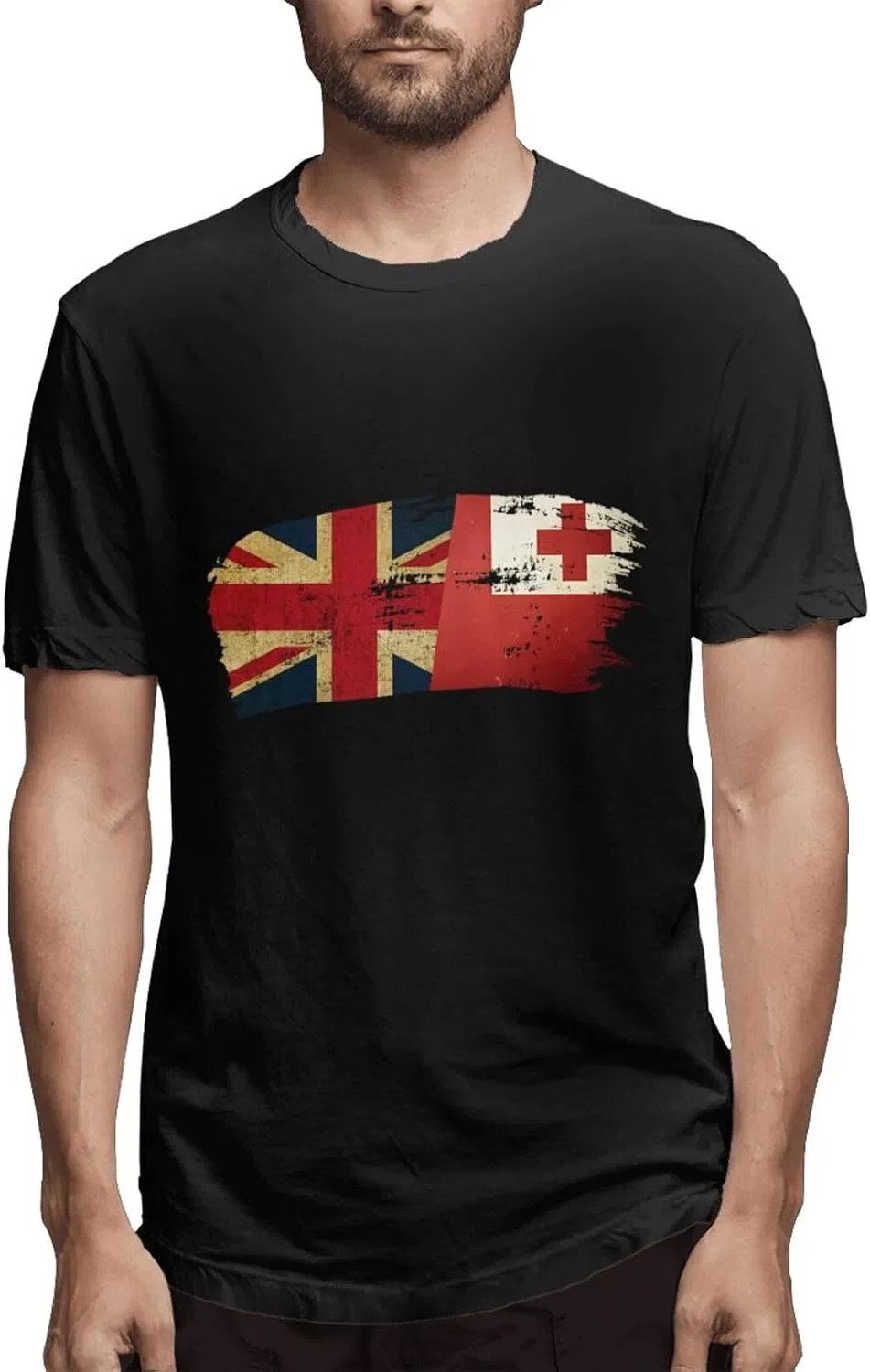Мужская футболка с принтом Tongan America Flag, Black
