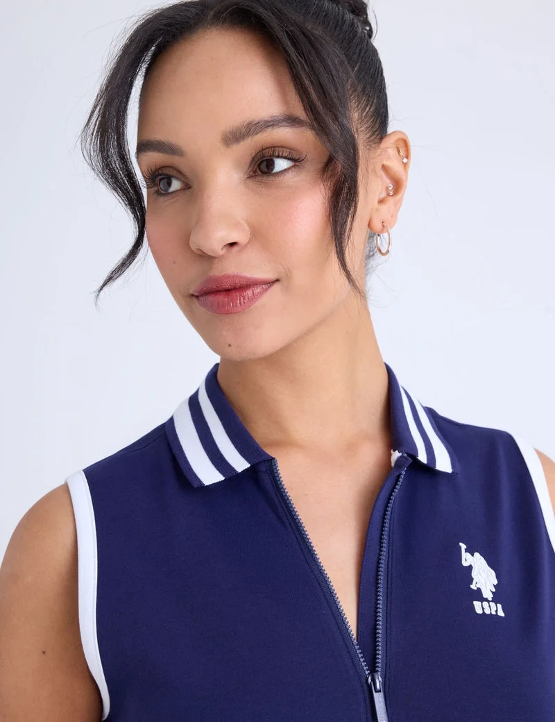 Женское платье U.S. Polo Assn. Sleeveless Zip Placket Fit & Flare Polo, темно-синий — фото 4