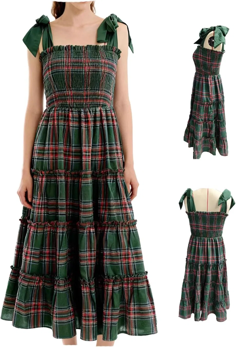 Женское платье-макси с принтом, модель Christmas Plaid, зелёный