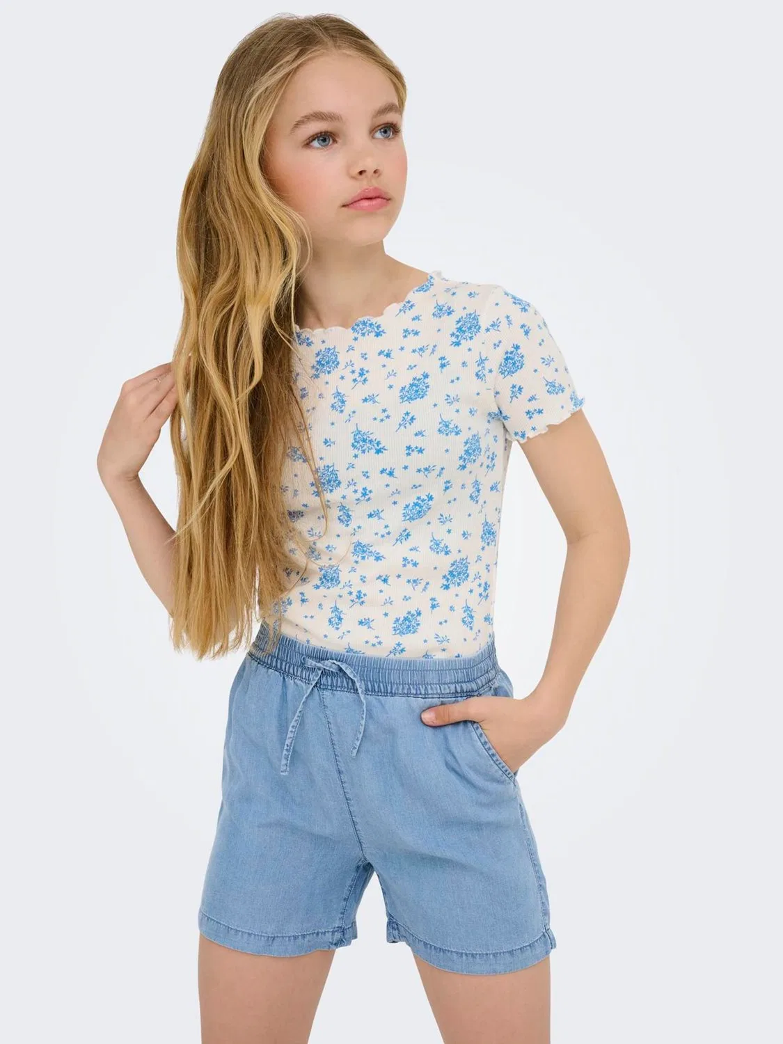 Шорты джинсовые на завязках Supersoft Chambray ONLY KIDS, синий — фото 3