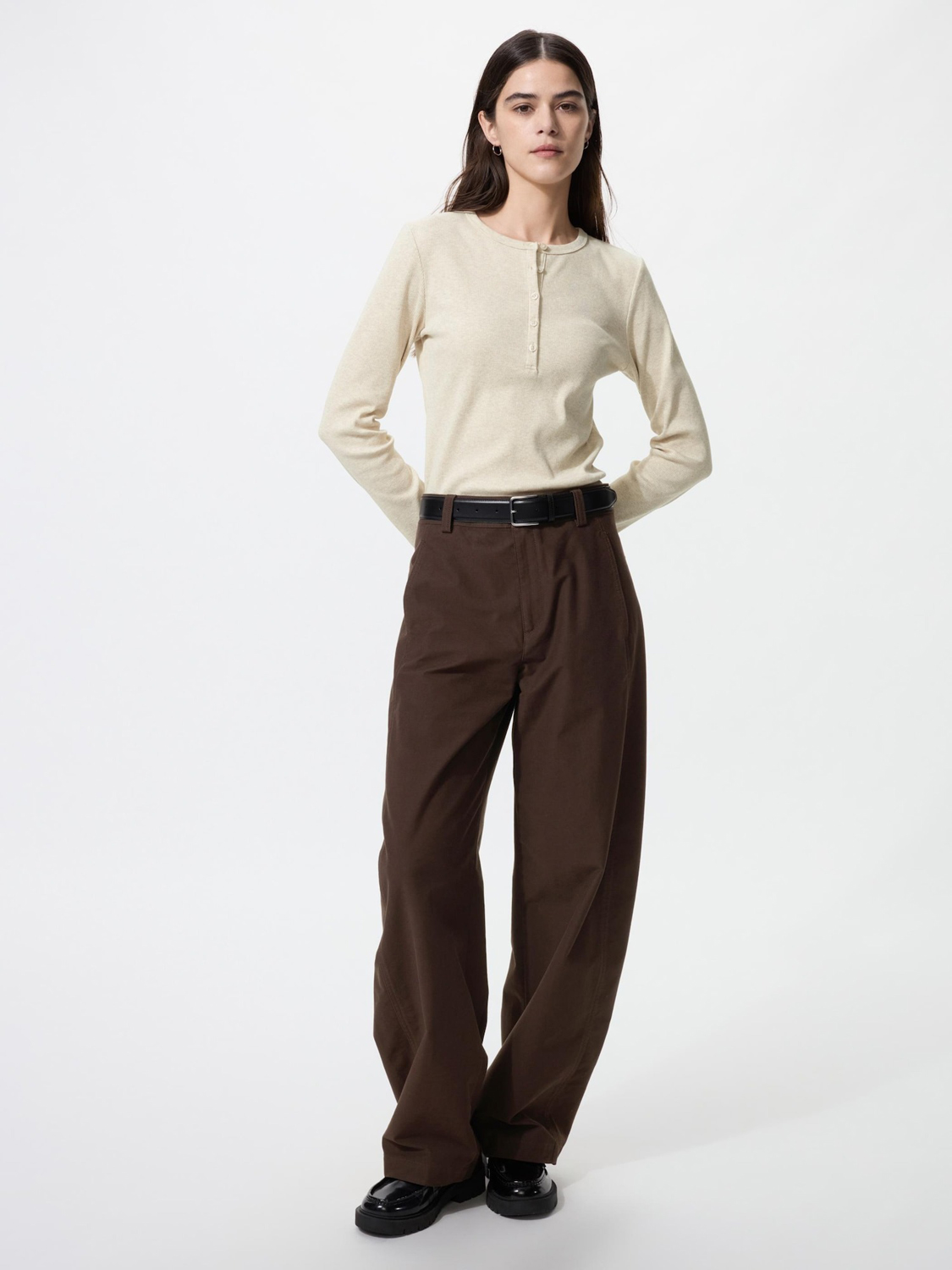 Лонгслив Uniqlo Ribbed Henley Neck, 30 натуральный — фото 2