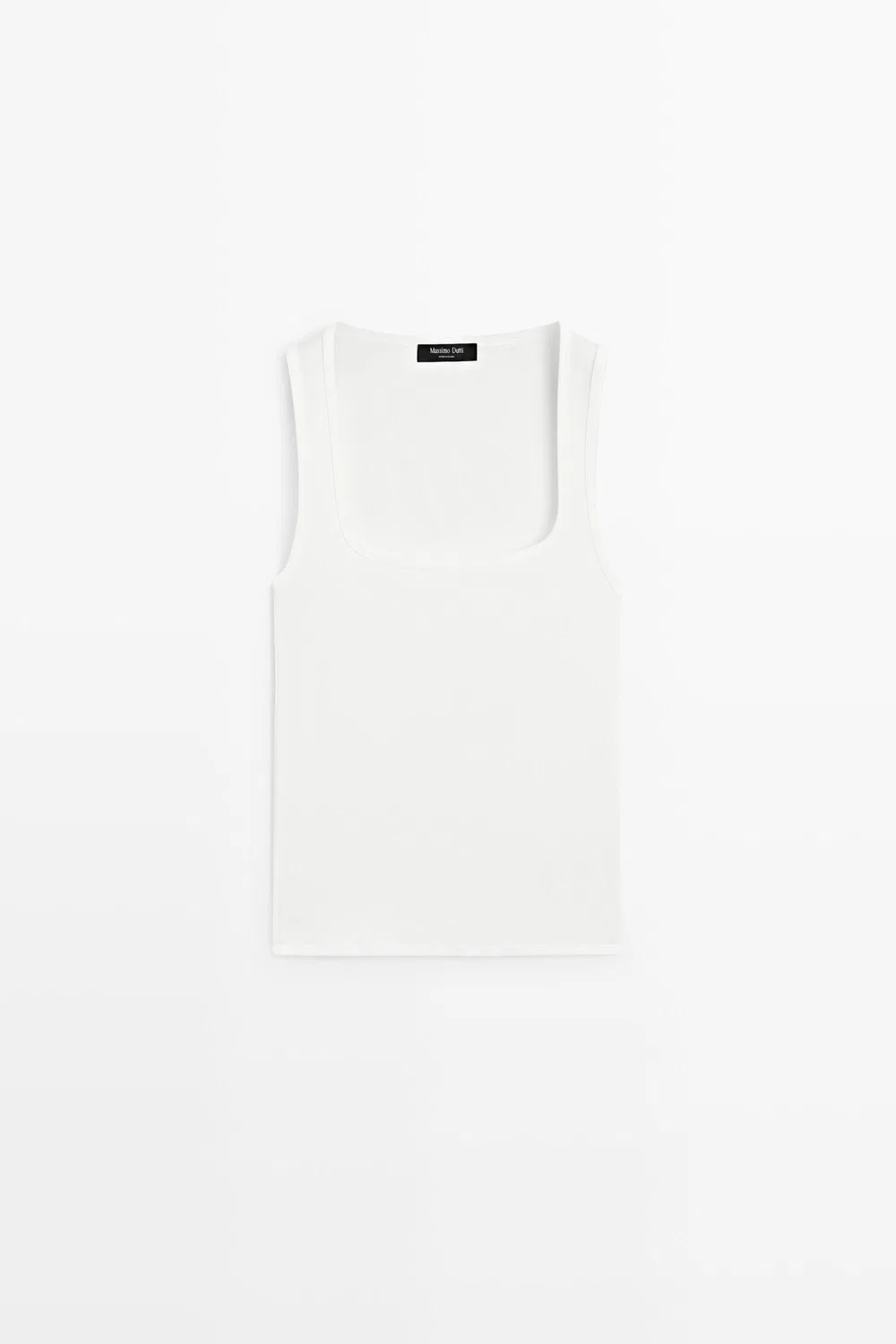 Топ Massimo Dutti Cotton Blend Square Neck, кремовый — фото 2