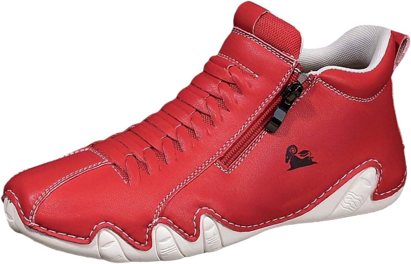 

Женские и мужские повседневные модные кожаные кроссовки, противоскользящие, для вождения и ходьбы, высокие ботинки чукка, из натуральной кожи, без шнурков, легкие спортивные туфли, обувь для ходьбы и вождения, походов и кемпинга Toumov, красный