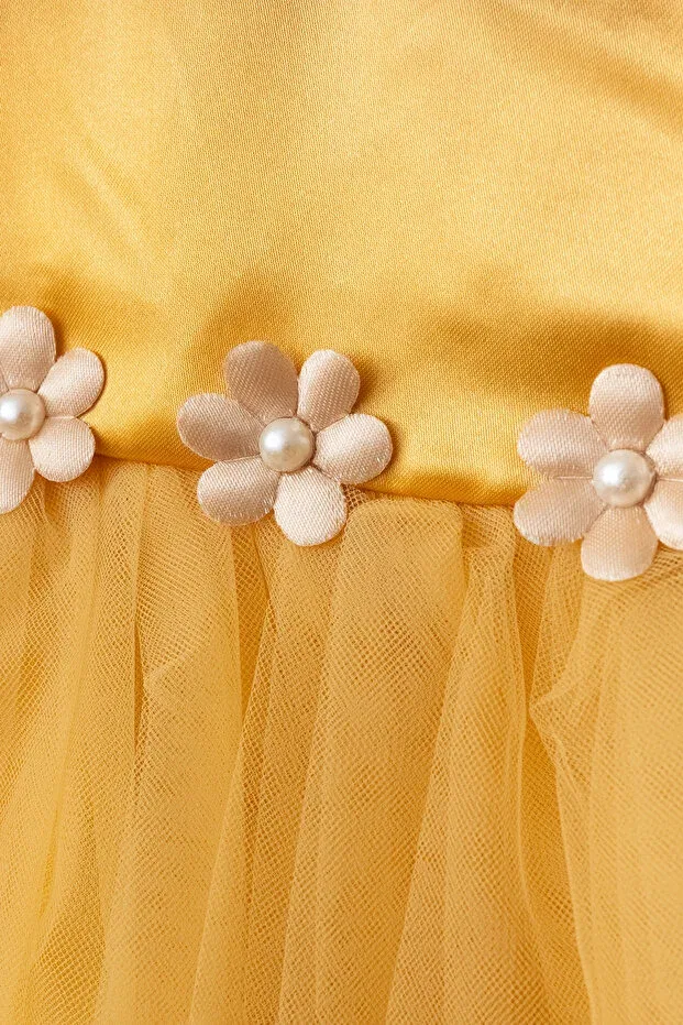 Детское платье для девочек из тюля с принтом Mevlüt Dress Harry&Millie, Hardal — фото 3