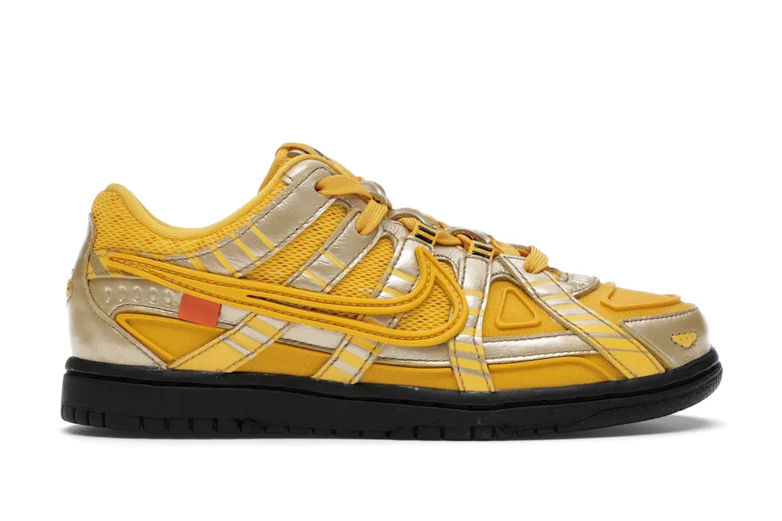 Детские кроссовки с деконструированным дизайном Nike Air Rubber Dunk Off-White University Gold Nike, University Gold / University Gold-Black