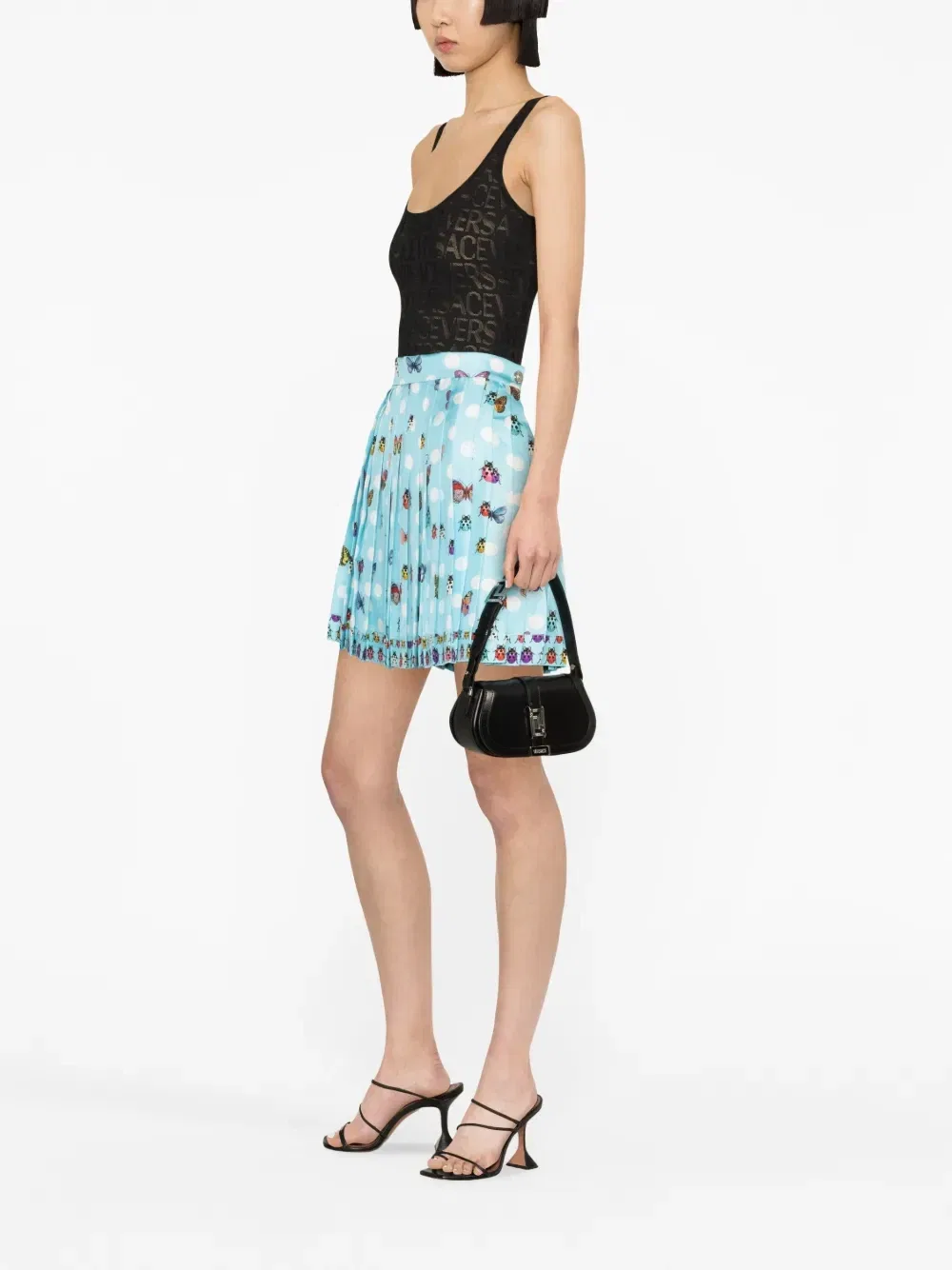 Плиссированная шелковая юбка Butterflies Versace, синий — фото 3