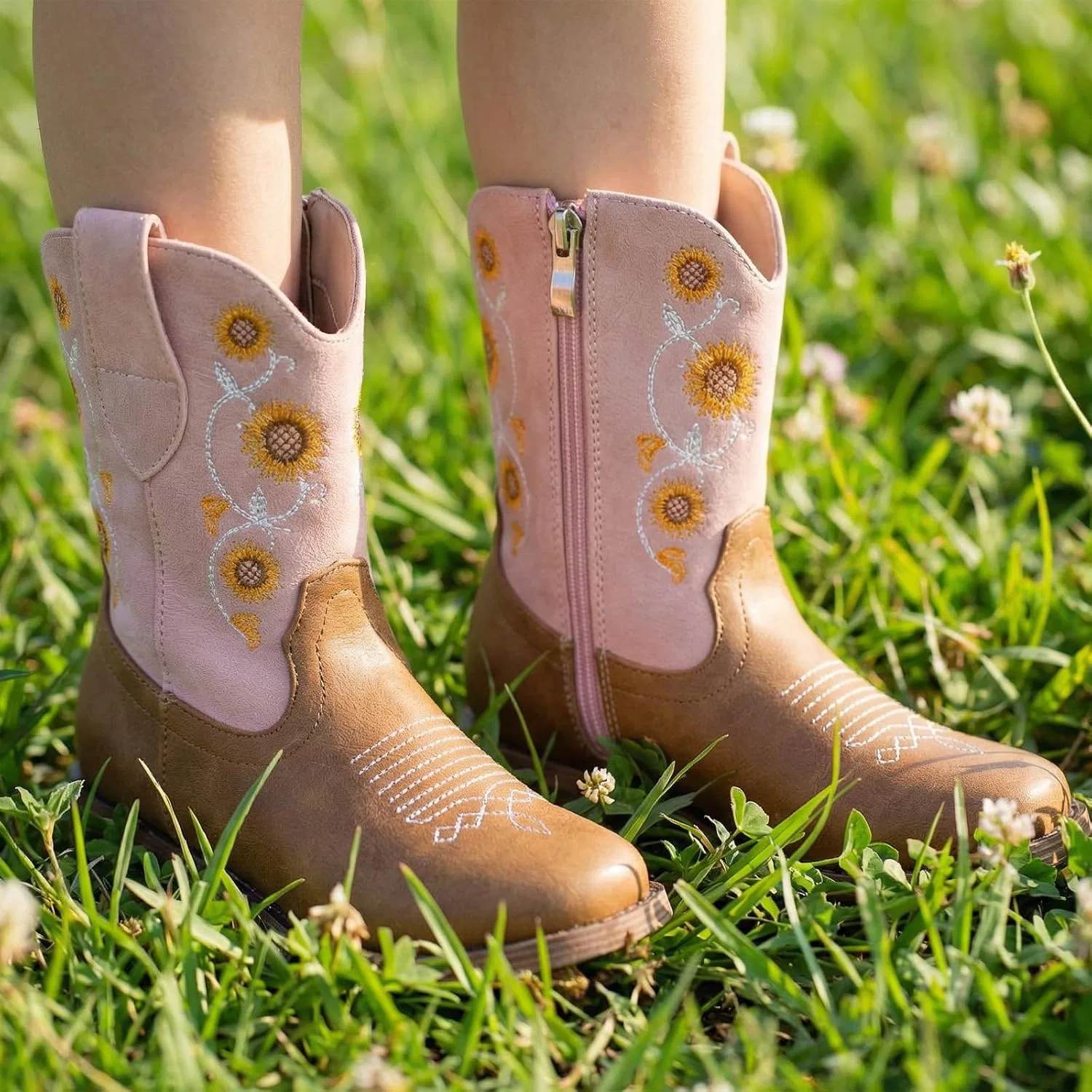 Детские сапоги для девочек с цветочной вышивкой Western Cowgirl Boots Bybmorto, Pink — фото 2