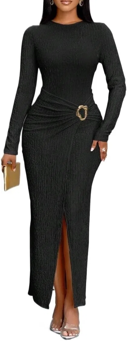 Женское длинное платье с запахом Bodycon, Black