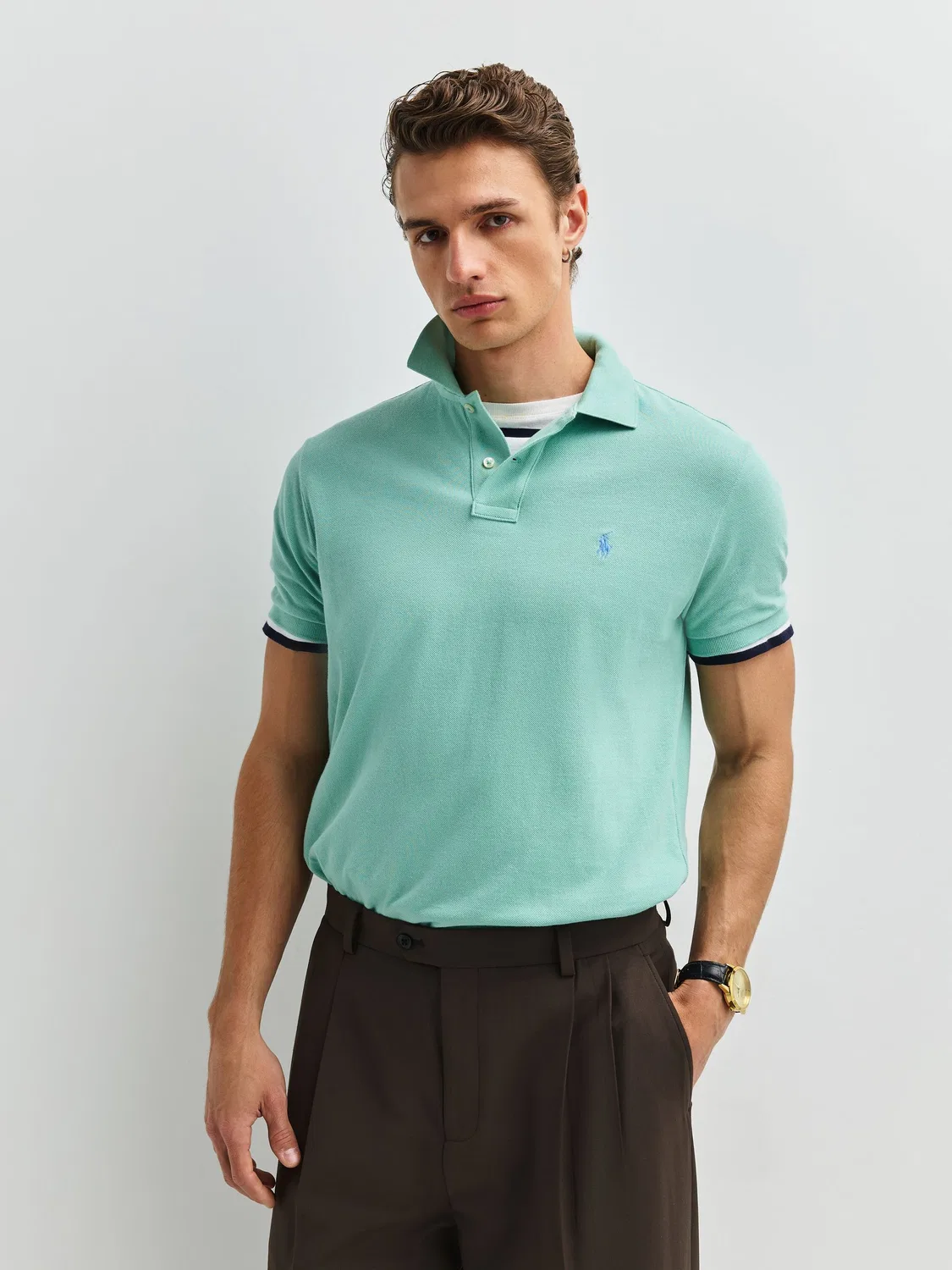 Поло Polo Ralph Lauren Custom Fit Pique, цвета зеленый сельдерей