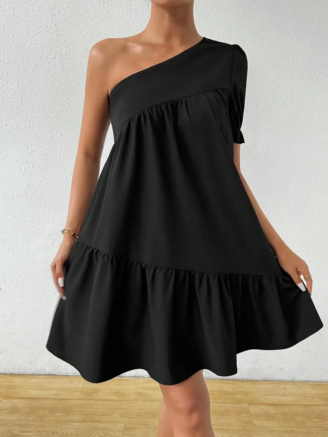 Женское свободное платье с асимметричным вырезом, Black — фото 3