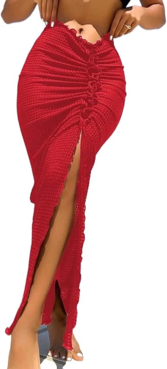 Женская пляжная накидка с разрезом и драпировкой, Red