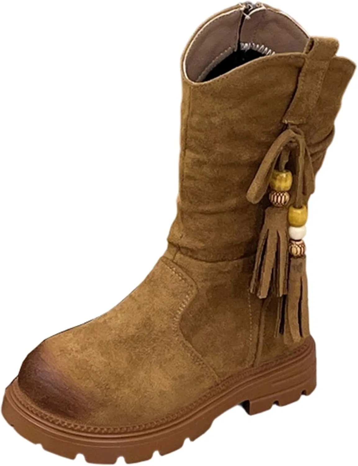 Детские сапоги для девочек с бахромой Fashion Faux Suede SHOPESSA, Khaki