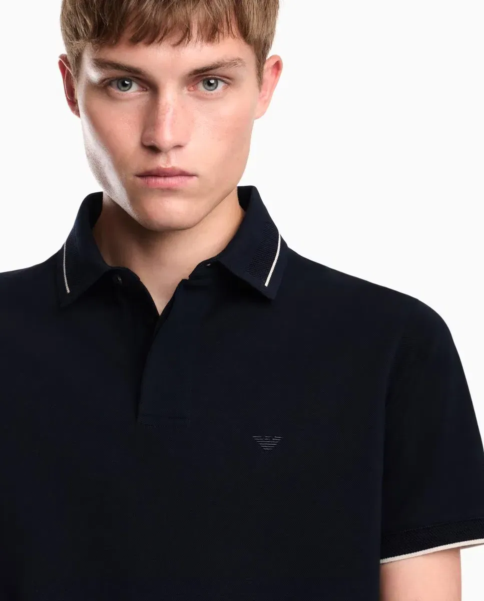 Мужское поло slim fit с вышивкой Emporio Armani, Azul Marino — фото 3