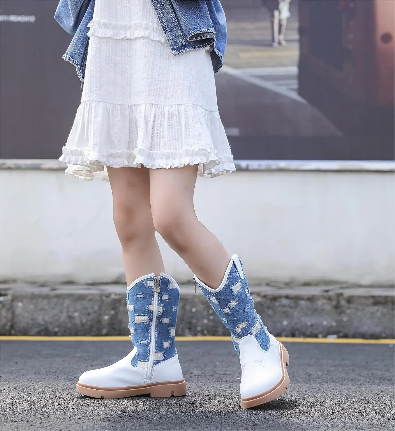 Детские сапоги для верховой езды с принтом Western kkdom, White Blue — фото 4