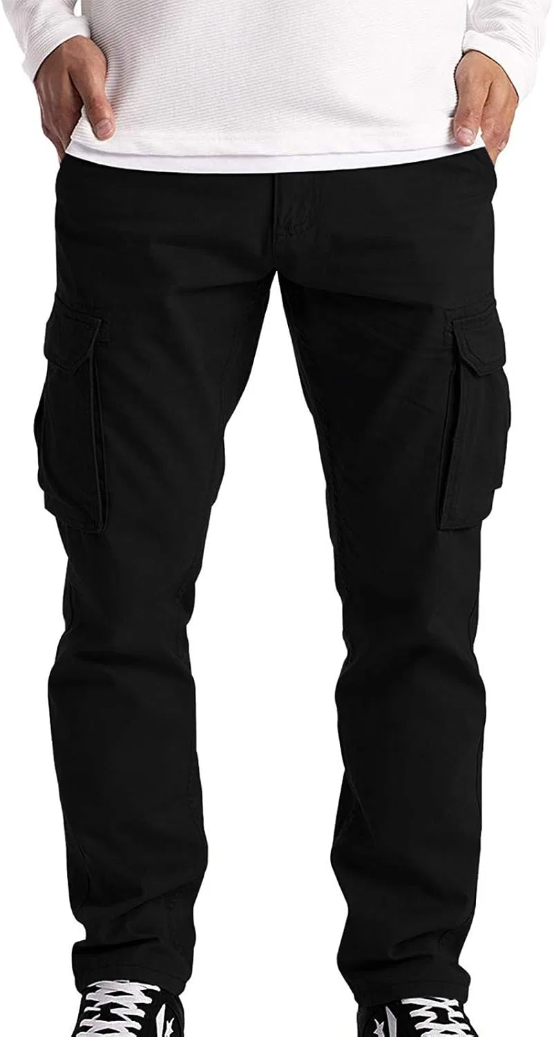 Мужские брюки-карго с карманами на молнии, Slim Fit, чёрный