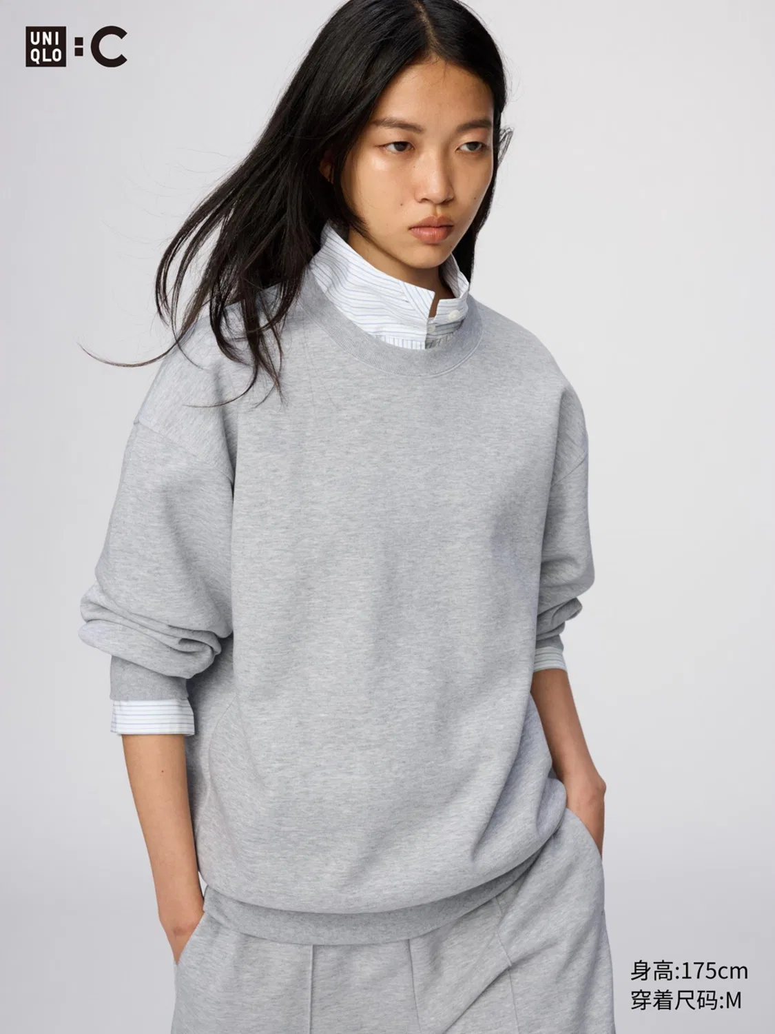 Толстовка свободная с длинным рукавом Uniqlo, серый — фото 3