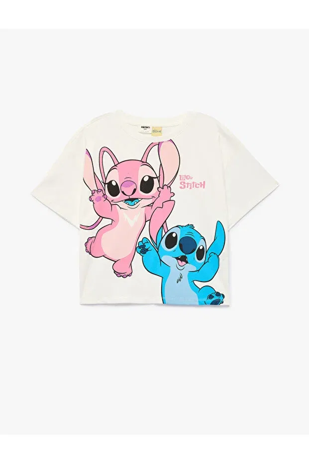 Детская футболка для девочек с принтом Licensed Stitch Printed, Koton, Ecru — фото 4