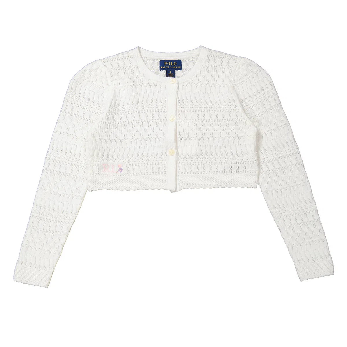 Кардиган укороченный с ажурным узором Kids Cropped Knitted Cardigan Polo Ralph Lauren, White