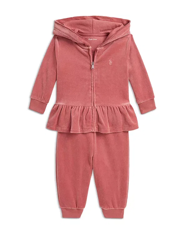 Детский комплект для девочек из футера с капюшоном и брюками Ralph Lauren, розовый