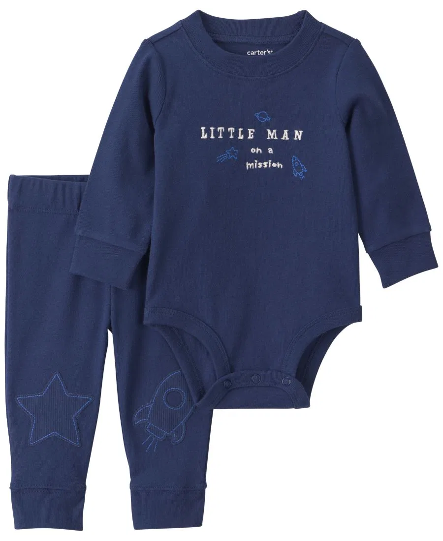 Комплект из боди и брюк с длинным рукавом Little Man On A Mission Space Carter's, Navy Blue