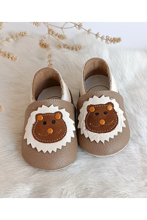 Детские пинетки для новорожденных кожаные Noxi mink genuine leather baby booties moccasin Hodore, Taupe — фото 3