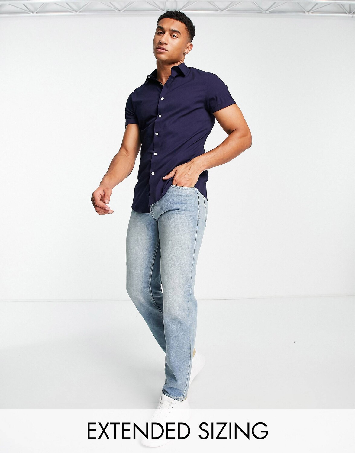 

Темно-синяя рубашка узкого кроя стрейч ASOS DESIGN