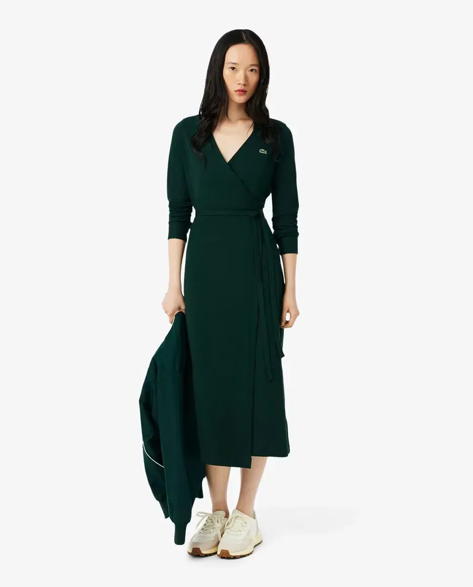 Платье-поло Lacoste Verde, хлопковое трикотажное, с длинным рукавом