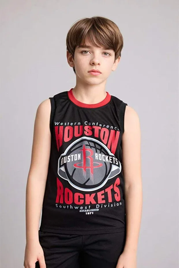 Детское для мальчиков майка с принтом NBA Houston Rockets Crew Neck Singlet Defacto, Black-Bk81 — фото 3