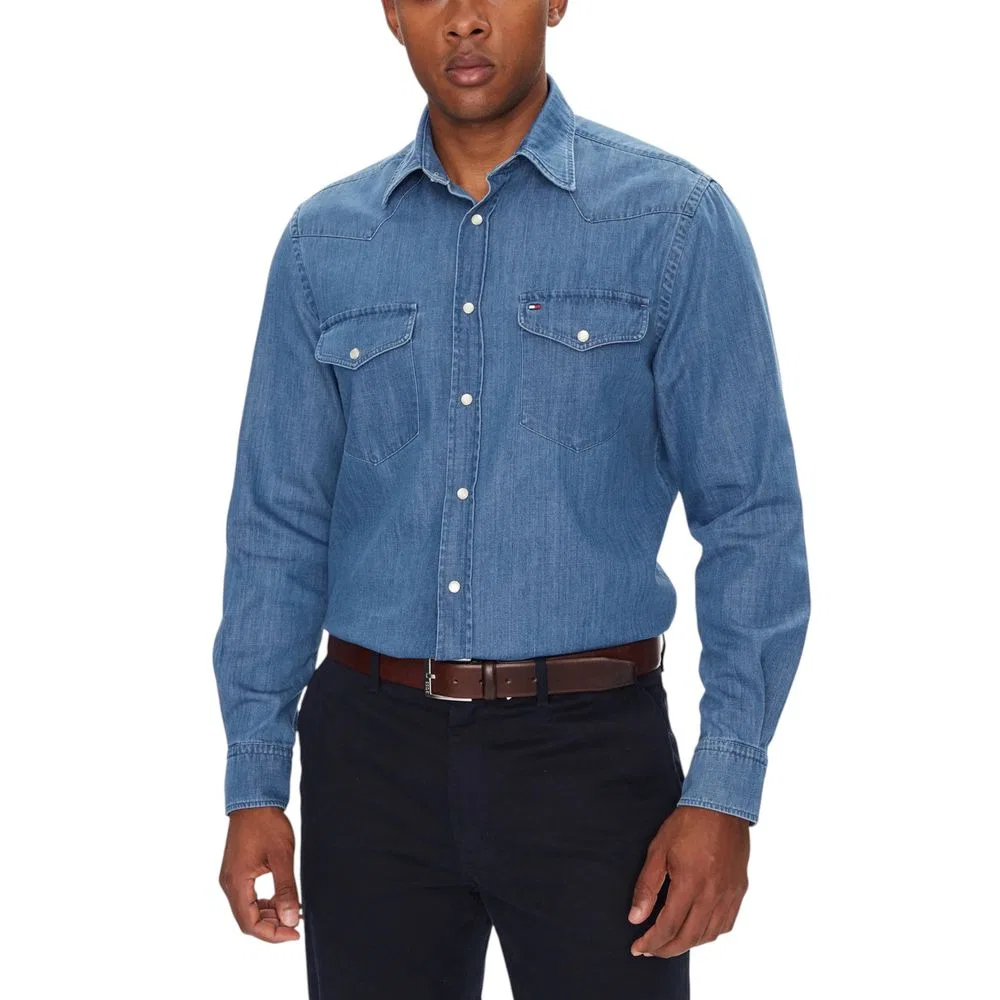 Мужская рубашка с длинным рукавом из легкого денима Light Blue Denim Tommy Hilfiger, Light Blue