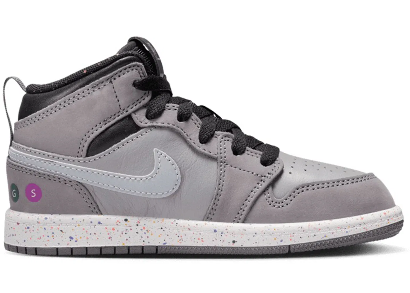 Детские кроссовки Lifestyle с принтом Jordan 1 Mid Wings NYC Subway Jordan, Gunsmoke/Matte Silver/Black/Laser Orange/Racer Blue