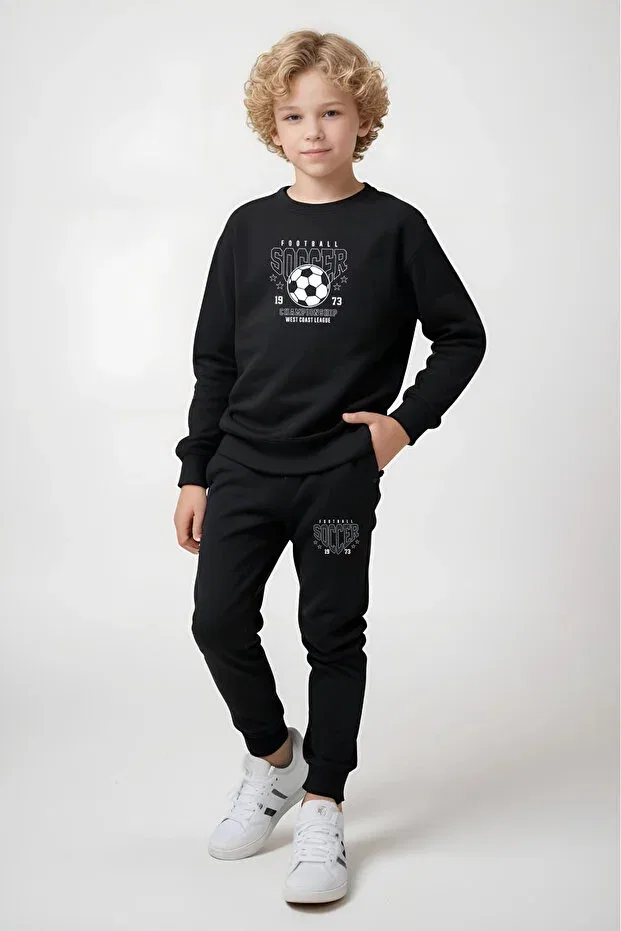 Детский комплект спортивных штанов и свитшота для мальчиков с принтом Fyk Kids, Gray-Blue-Black — фото 4