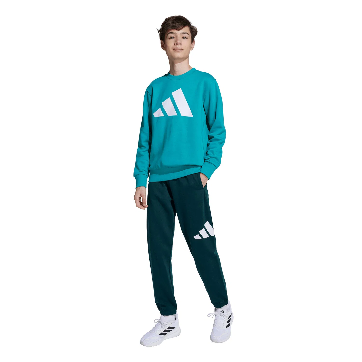 Детский спортивный костюм с флисом adidas J BL FL JOG 240, Turkis Weiss Schwarz