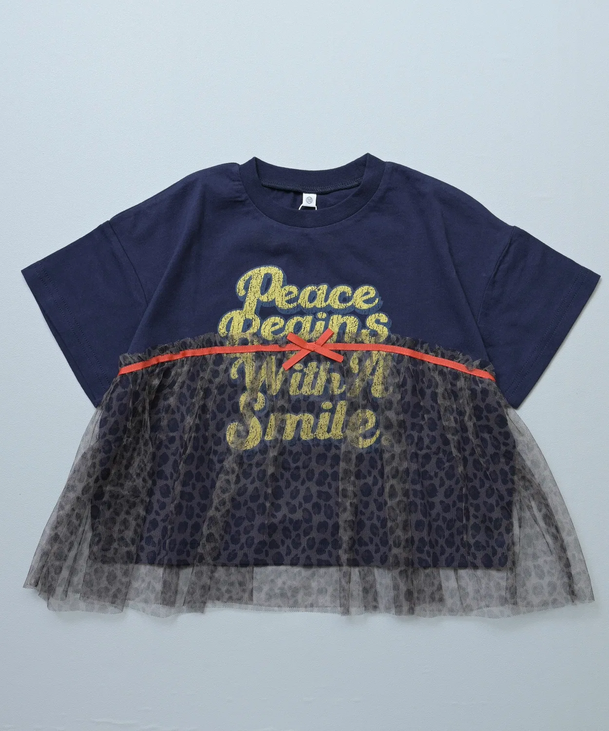 Детская футболка с принтом и кружевными рукавами Leopard Tulle Tee MARKEY'S, Navy
