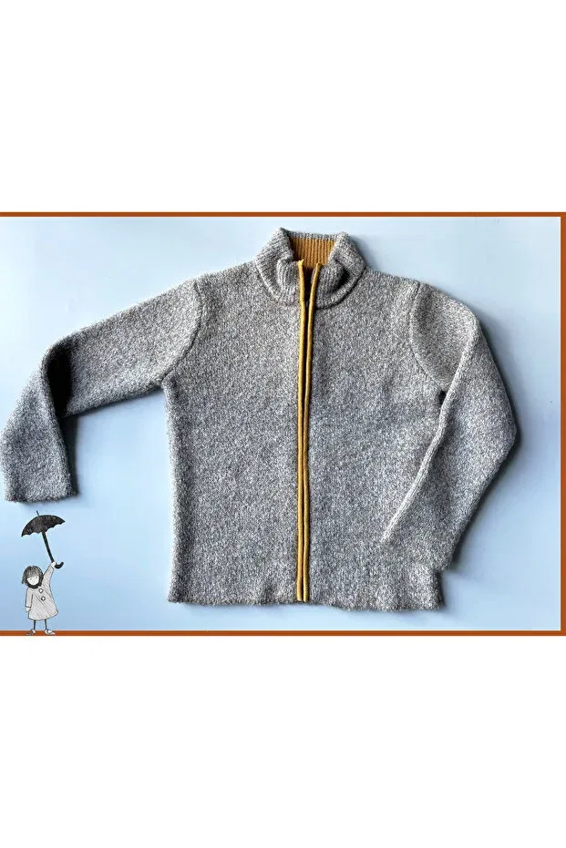 Детский кардиган с застежкой-молнией Unisex mink&mustard detailed zippered cardigan Kid Of Knit, Mink/Mustard — фото 2