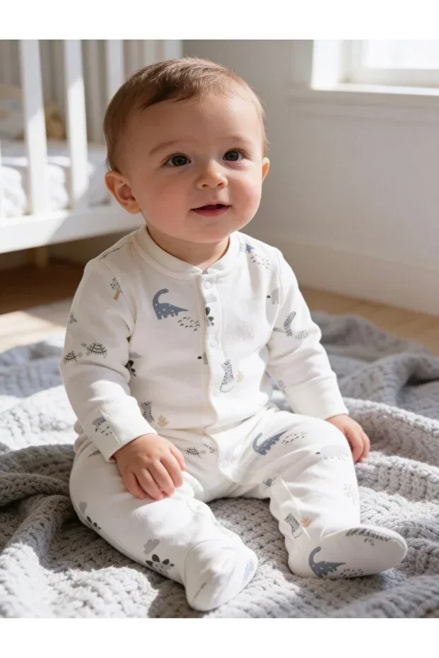 Детский комбинезон с принтом Qbaby, Ecru