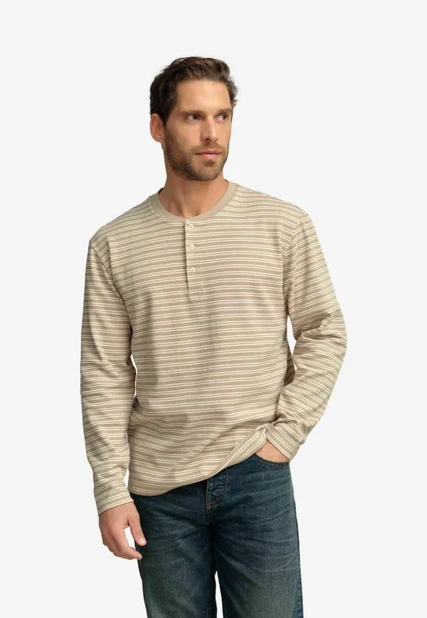 Лонгслив с воротником хенли Regular Fit, полосатый, Next, Neutral Stripe