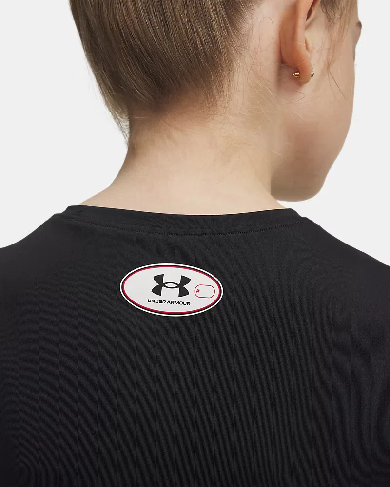 Футболка с коротким рукавом для девочек влагоотводящая HeatGear UnderArmour, Black/White — фото 3