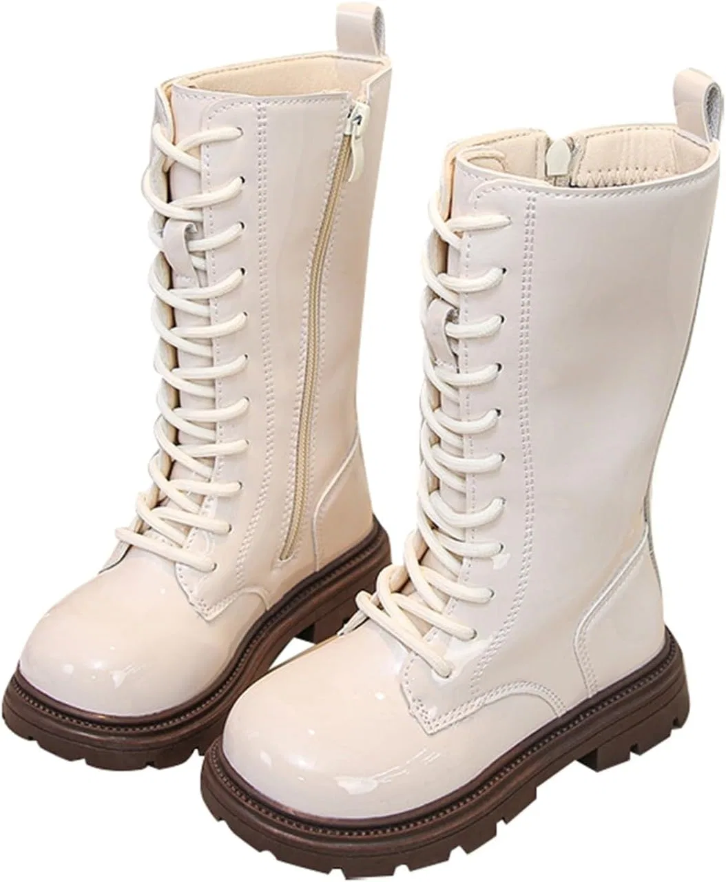 Детские ботинки с шнуровкой и боковой молнией Knee-High Lug XovLAHzY, White