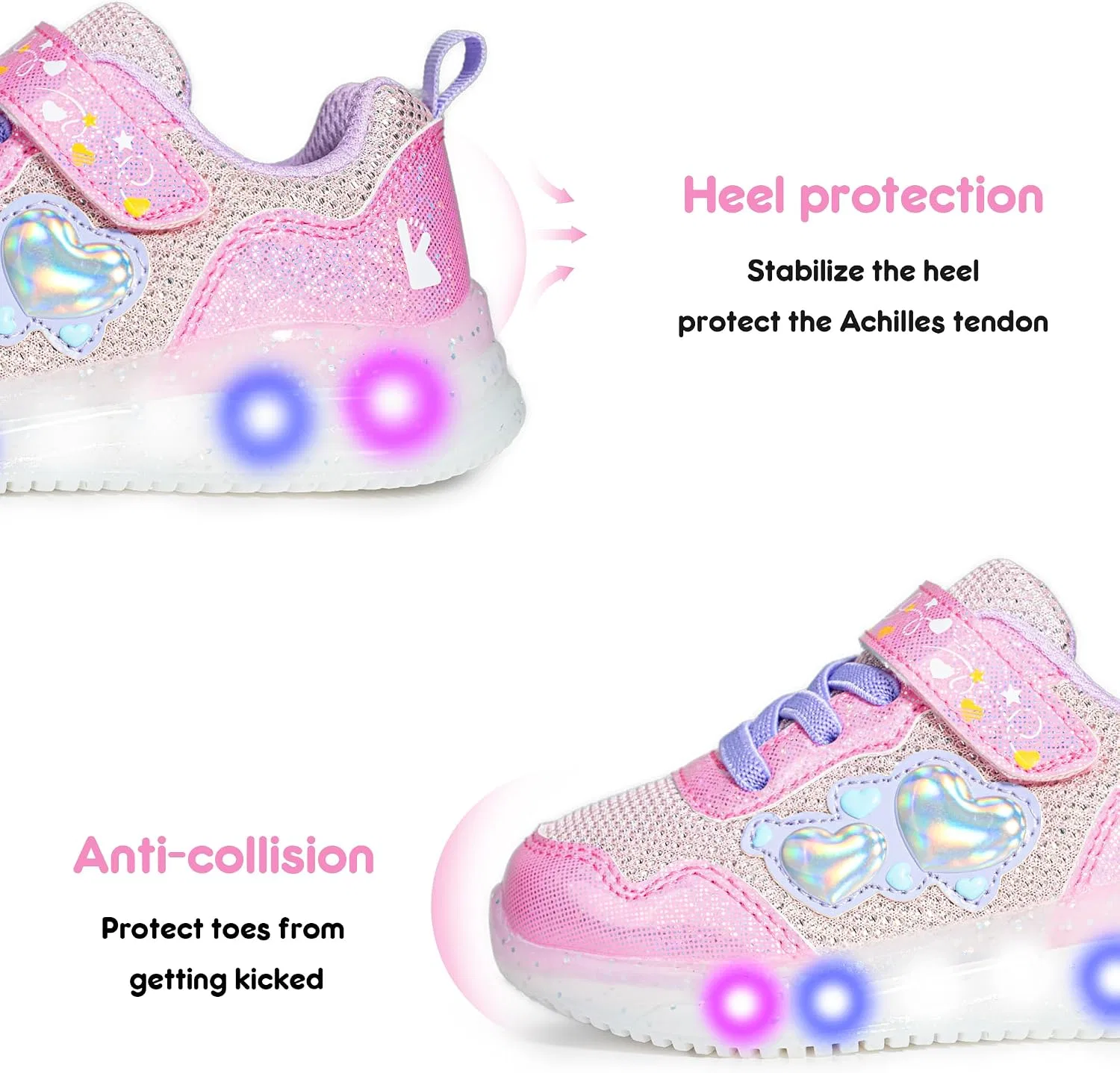 Детские кроссовки для девочек со светящейся подошвой YESKIS, Mangenta Girls Light Up Shoes — фото 4