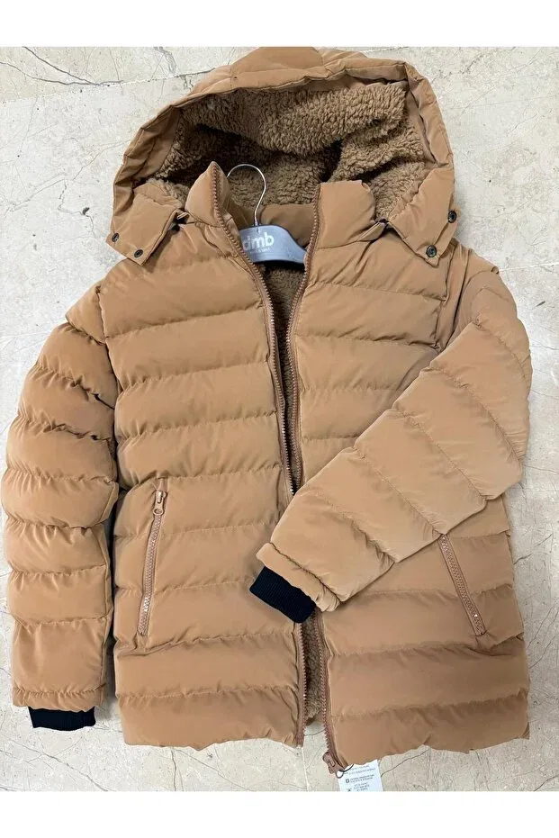 Детское зимнее пальто для мальчиков плюшевое с капюшоном Plush Nova Garland, Beige — фото 3