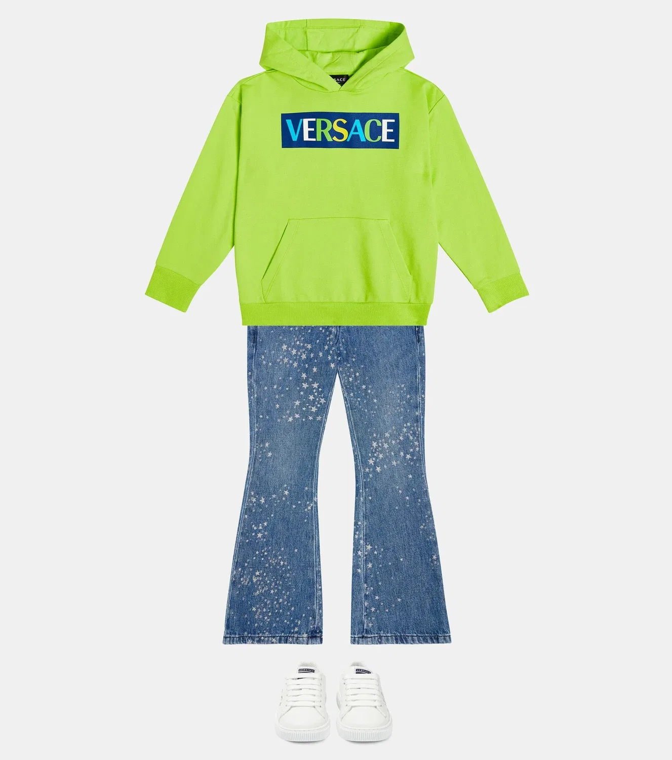 Джинсы-клеш с принтом Versace Kids, синий — фото 2