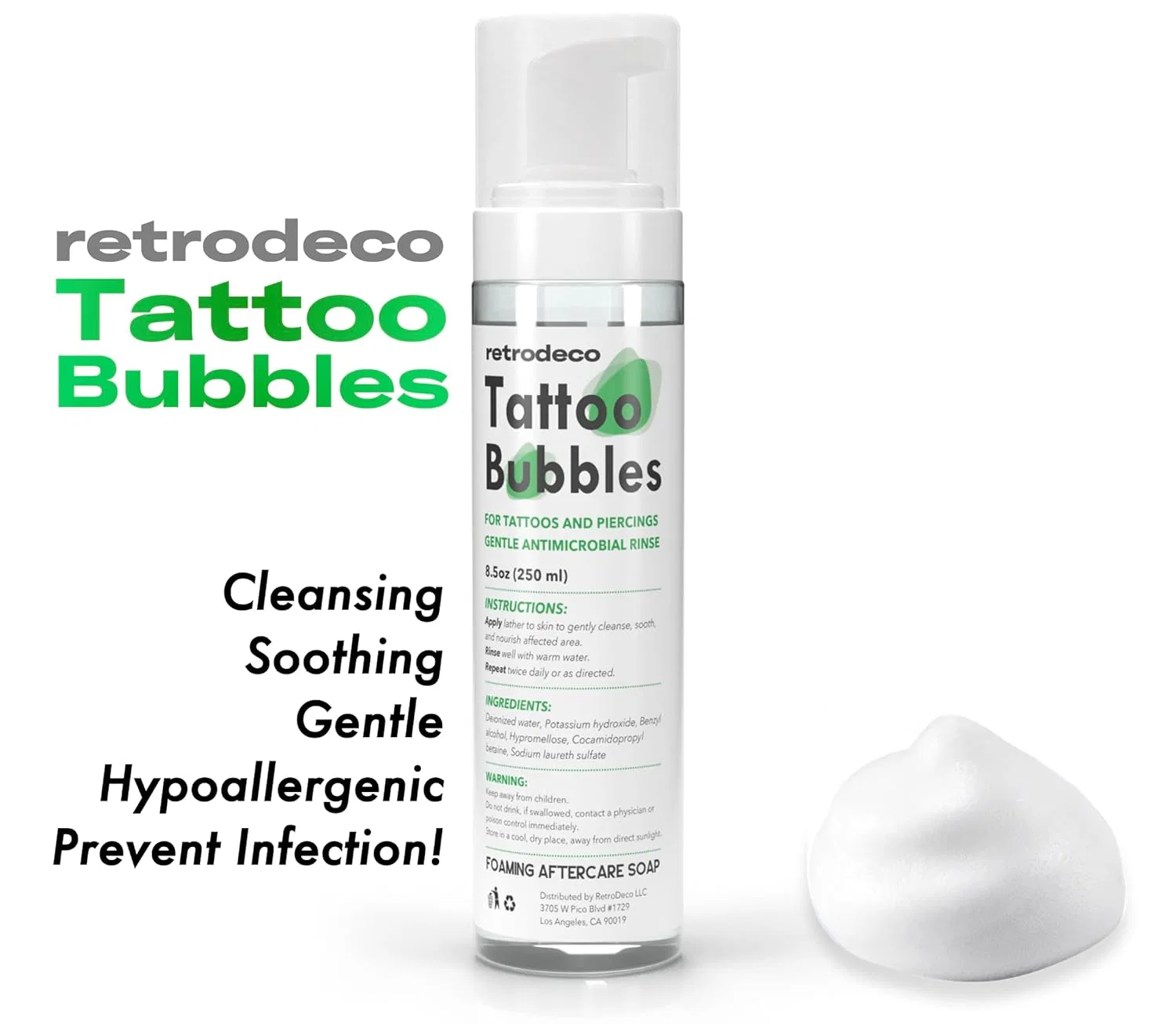 Пенящееся мыло для тату и пирсинга RetroDeco Tattoo Bubbles, 8.5 fl oz — фото 2