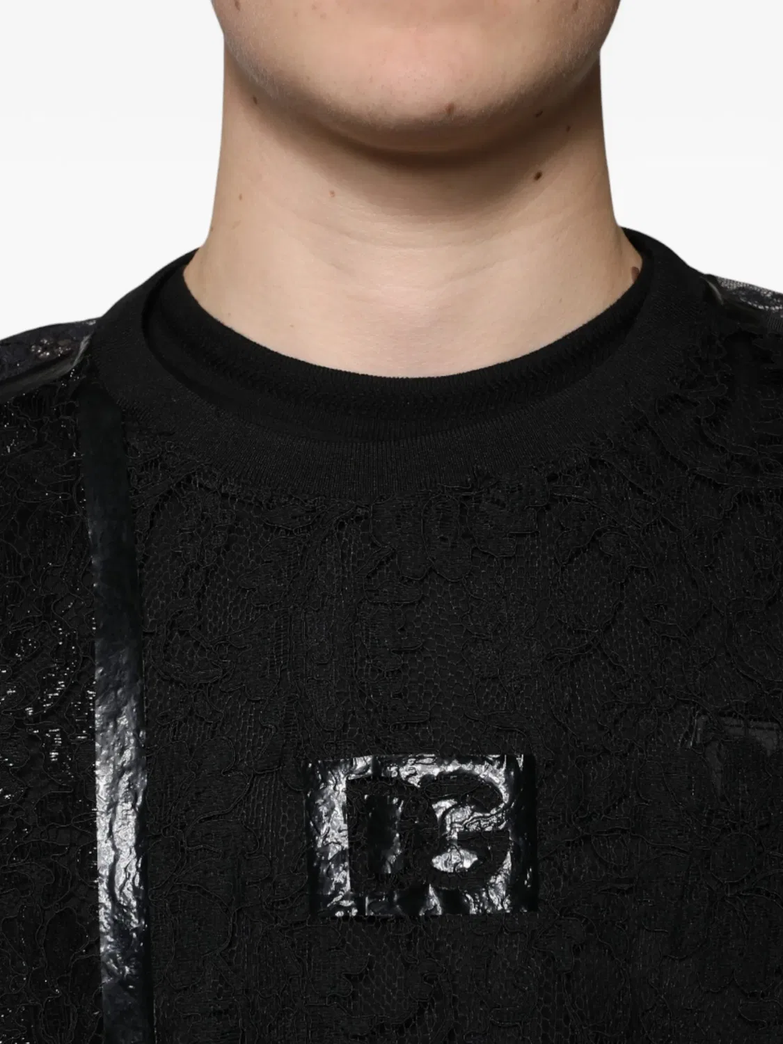Футболка с цветочным кружевом, черная Dolce & Gabbana, черный — фото 3