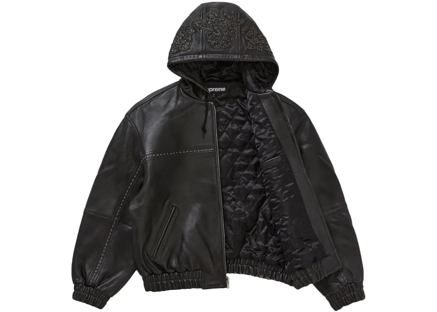 Мужская кожаная куртка с капюшоном и шипами Jacket Supreme, Black — фото 2